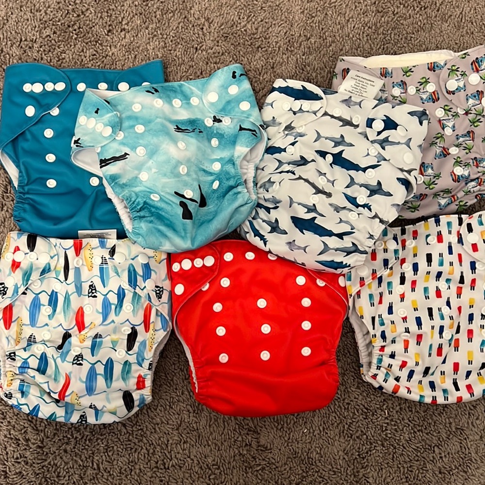 7 Beach Theme reusable Cloth Diaper Covers + Inserts